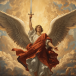 St. Michael the Archangel, powerful angelic warrior with wings, holding a sword, in traditional religious iconography style (1)